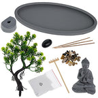 London Boutique Zen Garden Thai Buddha - Incense Holder - White Sand - Decorative Stones - Wooden Shovel - Oval Base