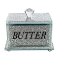 London Boutique Crystal Large Butter Dish Sparkle Crushed Diamond Filled Silver Metal Frame
