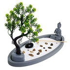 London Boutique Zen Garden Thai Buddha - Incense Holder - White Sand - Decorative Stones - Wooden Shovel - Oval Base