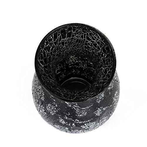 London Boutique Flower Vase Small Large 12" or 16" Decorative Glitter Sparkle Mosaic vase gift present H28(Large, Black Silver Rose)