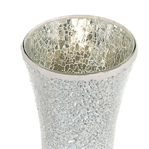 London Boutique Vase Cylinder Handmade Mosaic Glitter Vase Decorative Sparkled Glass gift present (Cylinder Silver)