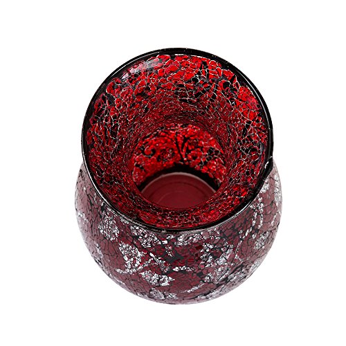 London Boutique 12" or 16" Small Large Flower Vase Decorative Glittery Sparkled Mosaic gift present H28 (Large, Red Silver Rose)