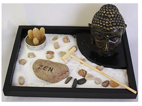 London Boutique Zen Garden Buddha Head Ornament Statue Zen Stone Natural Stone White Sand Gift Set HY035 (Budha Head)