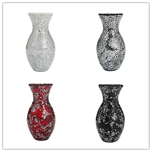 London Boutique Vases Mosaic Silver Large small Decorative Glitter Sparkle vase gift present H28 (Small, Silver White)