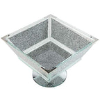 London Boutique Crystal Extra Large Fruit Bowl Centre Piece Storage Sparkle Crushed Diamond Filled Silver Metal Frame Square Shape 7.5 Inches Height