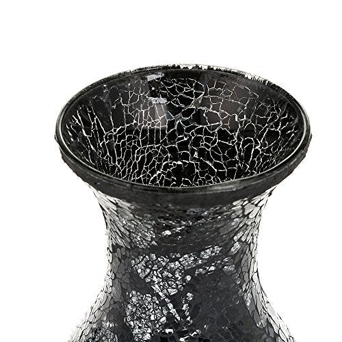 London Boutique Flower Vase Small Large 12" or 16" Decorative Glitter Sparkle Mosaic vase gift present H28(Large, Black Silver Rose)