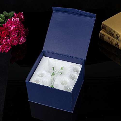 London Boutique Decorative Crystal Glass Apple Tree 6 Crystal Clear Multi Coloured Apples Giftware Present Blue Gift Box (Clear)