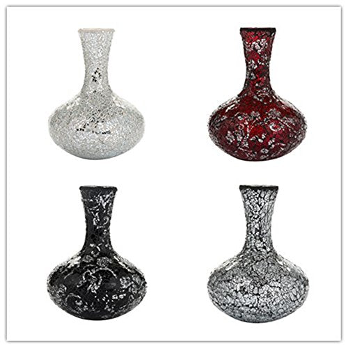 Vases for Flowers Decorative Crackle Glitter Sparkled Mercury Mosaic Bottle Bulb Shaped gift present 006 (Red Silver Rose)