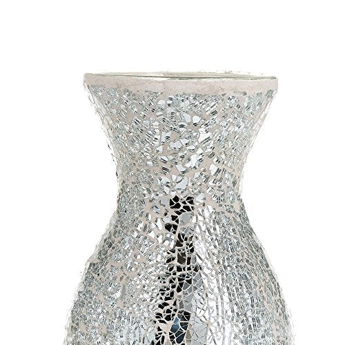 London Boutique Vases Mosaic Silver Large small Decorative Glitter Sparkle vase gift present H28 (Small, Silver White)