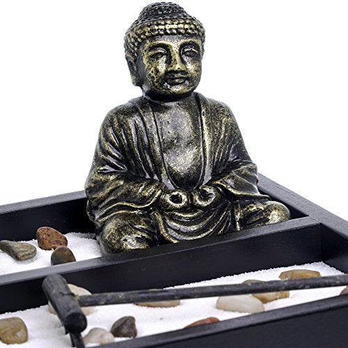London Boutique Zen Garden Buddha Candle Holder Incense Holder white sand and decorative Stones (Buddha)