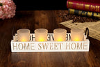 London Boutique Tea Light Candle Holder Set 4 Home Sweet Home with White Wooden Tray in Gift Box (Home Sweet Home set 4)