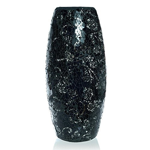 London Boutique Decorative Glittery Sparkled Mosaic Flower Vase gift present (30YG Black Rose)