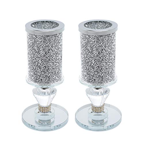 London Boutique Crystal Candle Holder Sparkle Crushed Diamond Filled Round base (2)