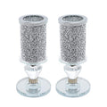 London Boutique Crystal Candle Holder Sparkle Crushed Diamond Filled Round base (2)