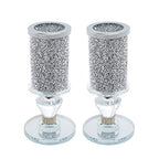 London Boutique Crystal Candle Holder Sparkle Crushed Diamond Filled Round base (2)