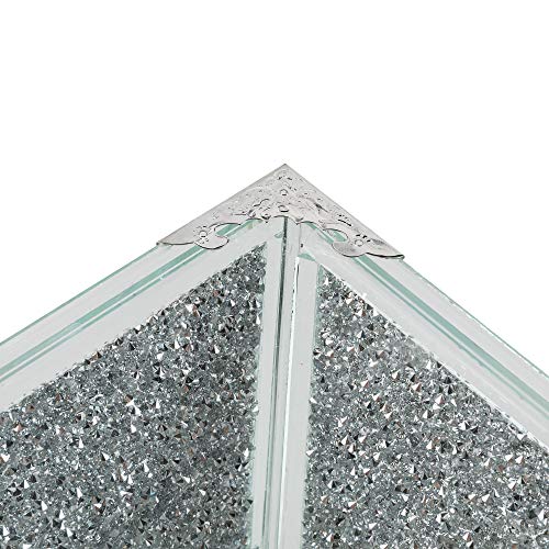 London Boutique Crystal Extra Large Fruit Bowl Centre Piece Storage Sparkle Crushed Diamond Filled Silver Metal Frame Square Shape 7.5 Inches Height