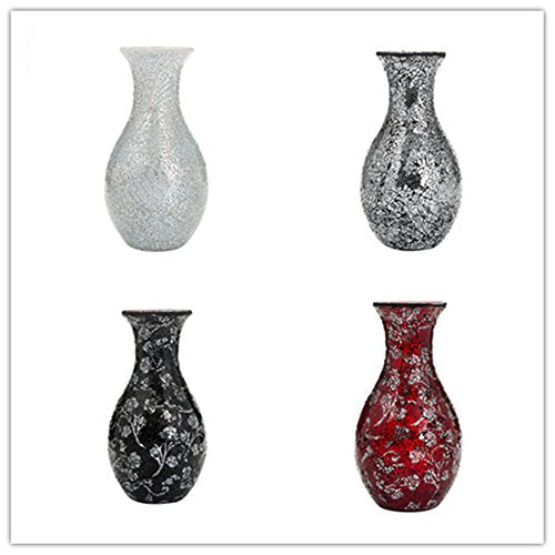 London Boutique Flower Vase Small Large 12" or 16" Decorative Glitter Sparkle Mosaic vase gift present H28 (Large, Black Silver)