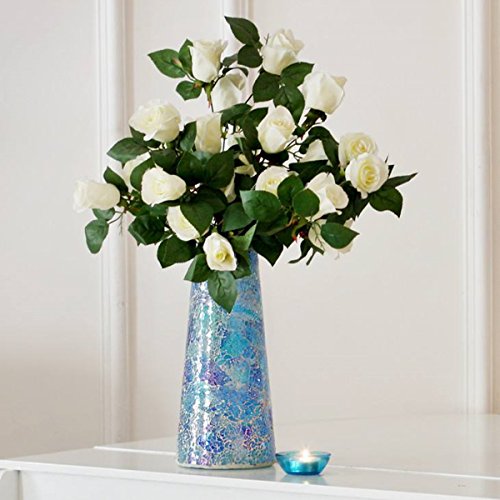 Vases for Flowers Decorative Crackle Glitter Sparkled Mercury Mosaic Bottle Bulb Shaped gift present 006 (Red Silver Rose)