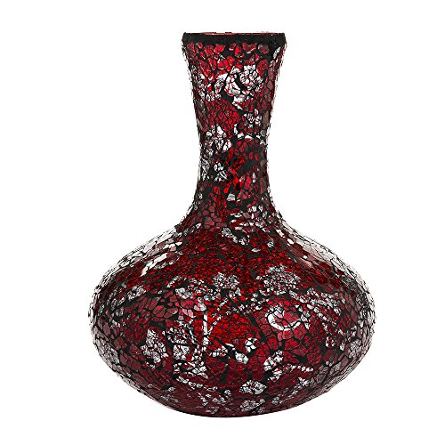 Vases for Flowers Decorative Crackle Glitter Sparkled Mercury Mosaic Bottle Bulb Shaped gift present 006 (Red Silver Rose)