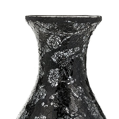 London Boutique Flower Vase Small Large 12" or 16" Decorative Glitter Sparkle Mosaic vase gift present H28(Large, Black Silver Rose)