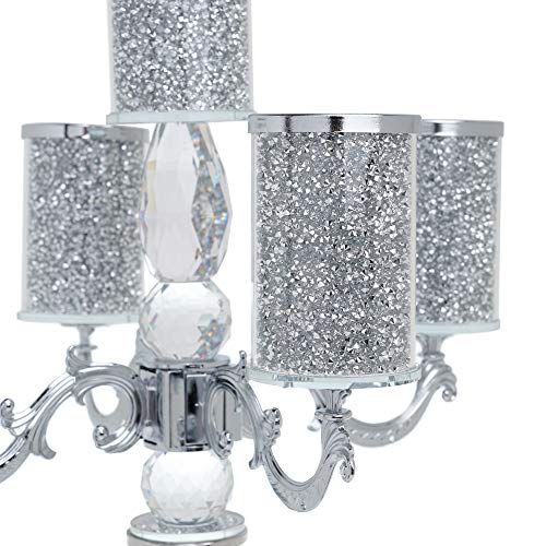 London Boutique Crystal Candle Holder 5 Arms Candelabras Sparkle Crushed Diamond Filled Gift Present