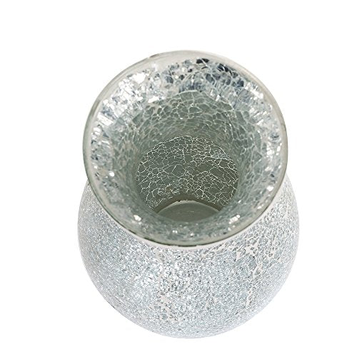 London Boutique Mosaic Vases Large small 12" or 16" Decorative Glitter Sparkle vase gift present H28 (Large, Silver White)