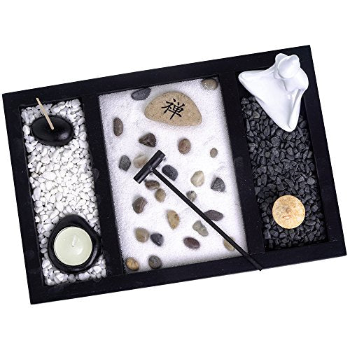 London Boutique Zen Garden Buddha Candle Holder Incense Holder white sand and decorative Stones (Zen Buddha)