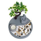 London Boutique Zen Garden Thai Buddha - Candle Holder - White Sand - Decorative Stones - Wooden Shovel - Round Base