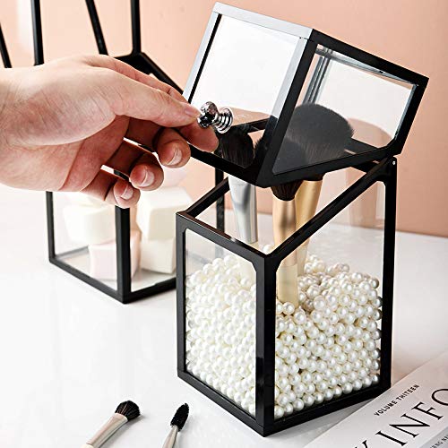 London Boutique Large Makeup Organiser Cosmetic Storage Makeup Brush Holder with Lid Dustproof Pearls (Black)