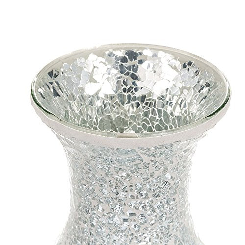 London Boutique Mosaic Vases Large small 12" or 16" Decorative Glitter Sparkle vase gift present H28 (Large, Silver White)