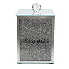 London Boutique Crystal Biscuits Tin Storage Jar Large Sparkle Crushed Diamond Filled Silver Metal Frame Square Shape 8.6 Inches Height Gift Box