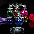 London Boutique Decorative Crystal Glass Apple Tree 6 Crystal Clear Multi Coloured Apples Giftware Present Blue Gift Box (Multi coloured)