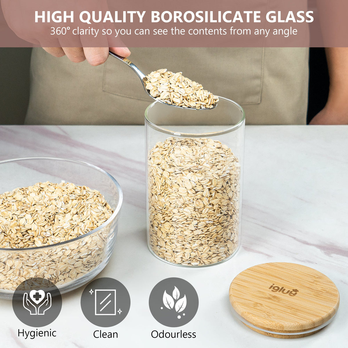 Glass Food Storage Jars with Bamboo Lids - 900 ml -  3 PACK