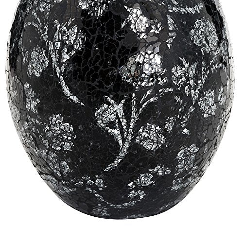 London Boutique Flower Vase Small Large 12" or 16" Decorative Glitter Sparkle Mosaic vase gift present H28(Large, Black Silver Rose)