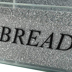 London Boutique Crystal Extra Large Bread Bin Canister Storage Jar Large Sparkle Crushed Diamond Filled Silver Metal Frame Square Shape 8.6 Inches Height Gift Box