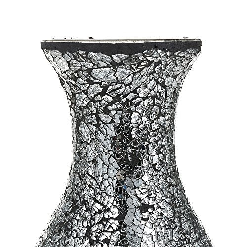 London Boutique Flower Vase Small Large 12" or 16" Decorative Glitter Sparkle Mosaic vase gift present H28 (Large, Black Silver)