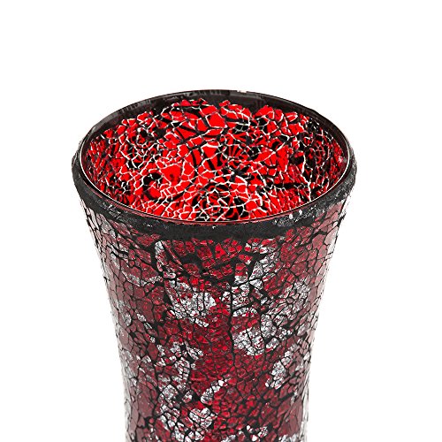 London Boutique Decorative Glittery Sparkled Mosaic Flower Vase gift present (Cylinder Red Rose)