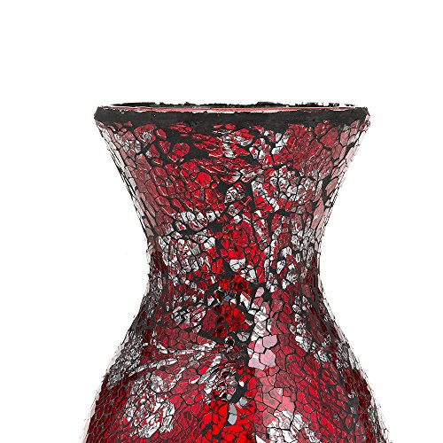 London Boutique Vases Mosaic Red Large small Decorative Glitter Sparkle vase gift present H28 (Small, Red Silver Rose)