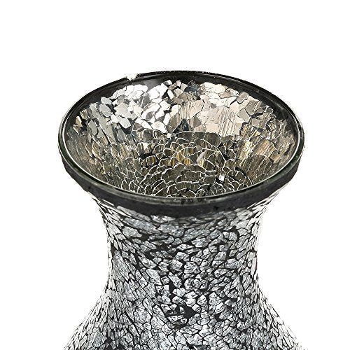 London Boutique Flower Vase Small Large 12" or 16" Decorative Glitter Sparkle Mosaic vase gift present H28 (Large, Black Silver)