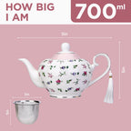 London Boutique teapot with Infuser - Tea Pot infusers for Loose Tea -700ml Capacity Perfect 2 Cup teapot -Easy Grab Handle Teapots (Roses Pink)
