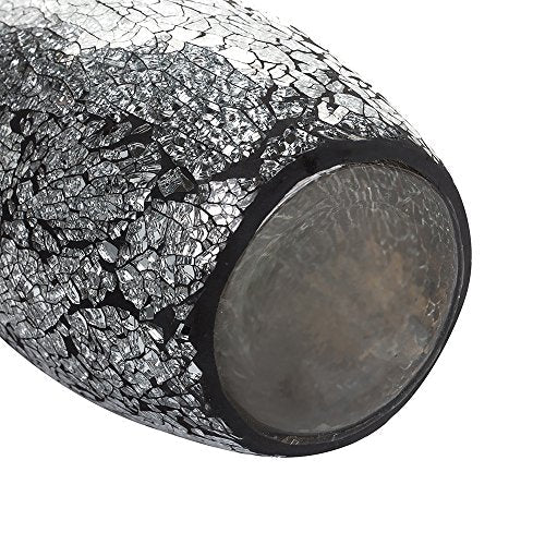 London Boutique Large Tall Vase 18" 40cm Vases for Flowers Handmade Decorative Mosaic Glitter Vase Sparkled Glass gift present (Large Black Silver)
