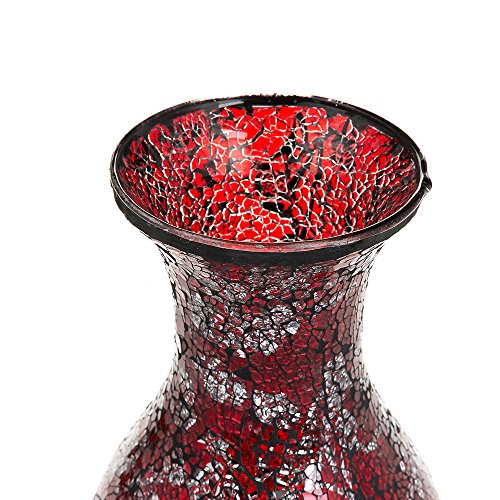 London Boutique 12" or 16" Small Large Flower Vase Decorative Glittery Sparkled Mosaic gift present H28 (Large, Red Silver Rose)