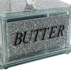 London Boutique Crystal Large Butter Dish Sparkle Crushed Diamond Filled Silver Metal Frame