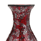 London Boutique 12" or 16" Small Large Flower Vase Decorative Glittery Sparkled Mosaic gift present H28 (Large, Red Silver Rose)