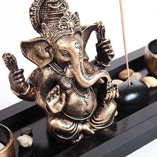 London Boutique Elephant Head Ganesha Ornament Statue Candle Holders Gift Set HY1418