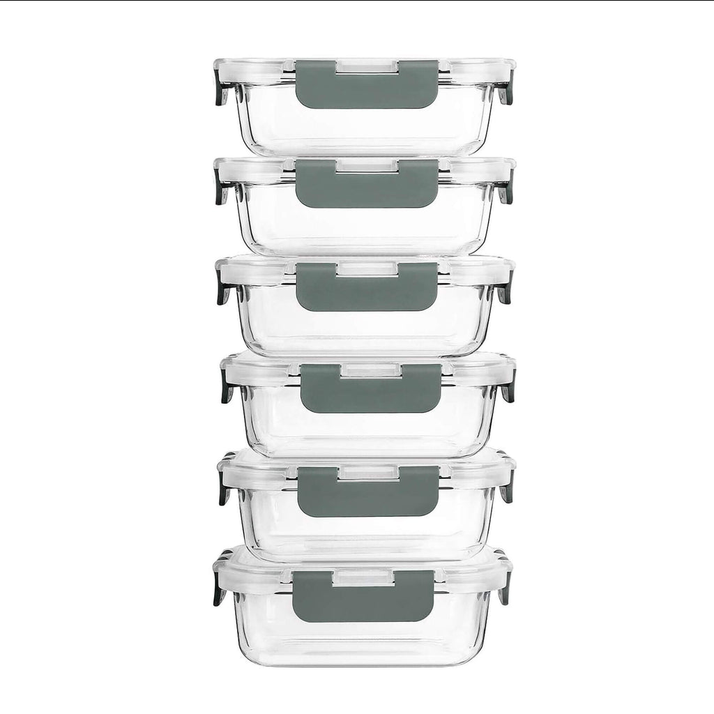 Kids Glass Lunch Containers with Lids 6 Pack – 370ml Snack Pots & Glass Food Storage, Borosilicate, Oven, Freezer & Microwave Safe, Leak-Proof