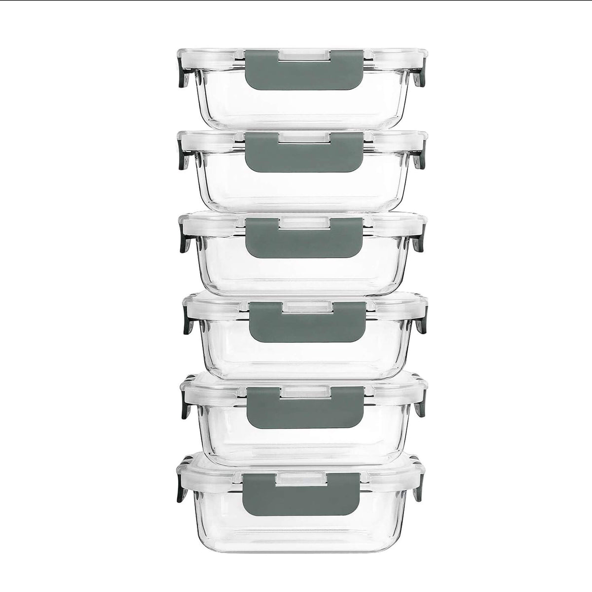 Kids Glass Lunch Containers with Lids 6 Pack – 370ml Snack Pots & Glass Food Storage, Borosilicate, Oven, Freezer & Microwave Safe, Leak-Proof