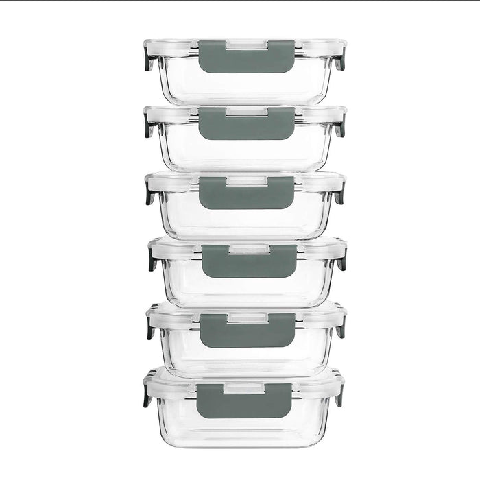 Kids Glass Lunch Containers with Lids 6 Pack – 370ml Snack Pots & Glass Food Storage, Borosilicate, Oven, Freezer & Microwave Safe, Leak-Proof