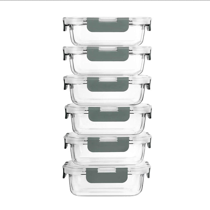 Kids Glass Lunch Containers with Lids 6 Pack – 370ml Snack Pots & Glass Food Storage, Borosilicate, Oven, Freezer & Microwave Safe, Leak-Proof