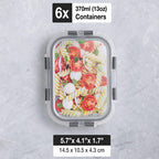 Kids Glass Lunch Containers with Lids 6 Pack – 370ml Snack Pots & Glass Food Storage, Borosilicate, Oven, Freezer & Microwave Safe, Leak-Proof